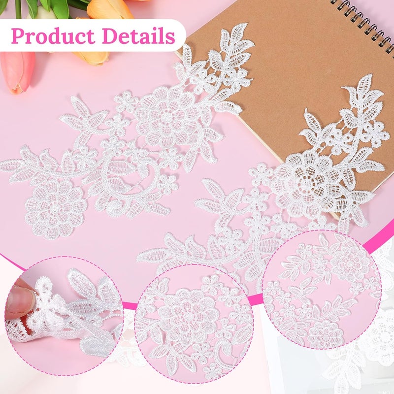 oruola 4pcs Lace Appliques Embellishments,3D Floral Embroidery Vintage Applique Patches,Polyester Soild Embroidered Lace for DIY Clothing Wedding Dress Decoration,White - Image 3